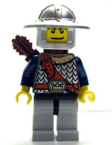 LEGO cas374 Fantasy Era - Crown Knight Scale Mail with Chest Strap, Helmet with Broad Brim, Dual Sided Head, Light Bluish Gray Legs, Quiver