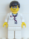 LEGO doc024 Doctor - Lab Coat Stethoscope and Thermometer, White Legs, Black Male Hair, Glasses